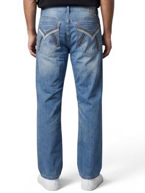 Request Jeans Men's Straight Fit Jeans Size 34x30 Embroidered Flap Pocket BKE